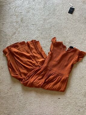 Rust Orange Textured Flutter-Sleeve maxi dress